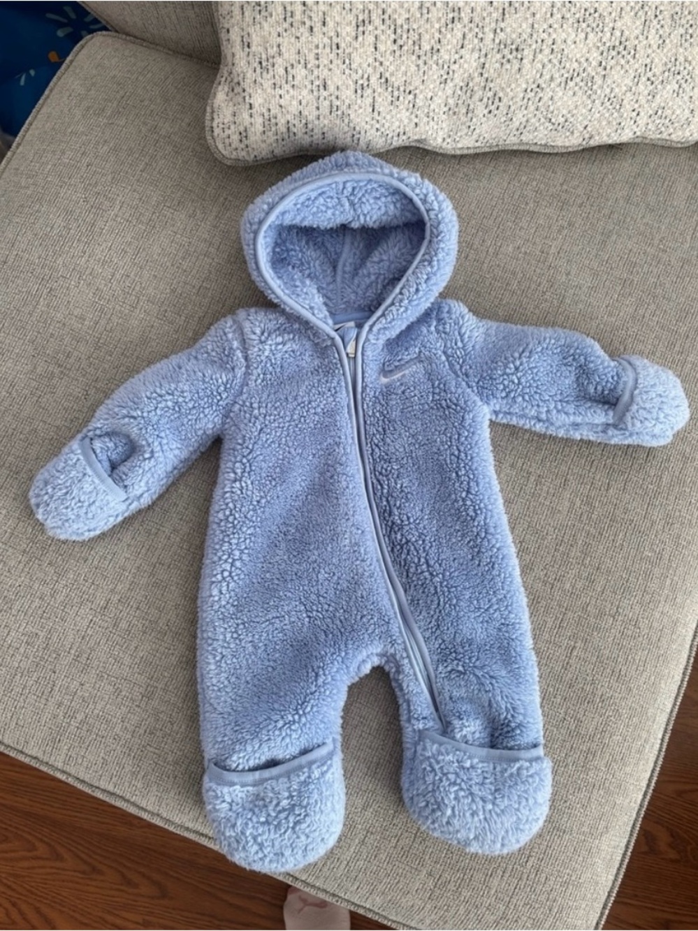 Nike Light Blue Sherpa Fleece Hooded One-Piece Baby bunting suit